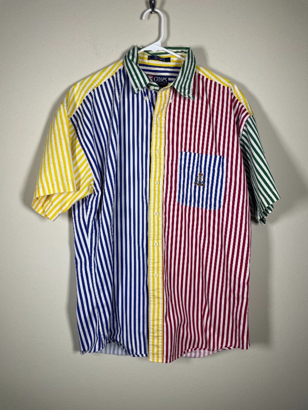 Vintage Chaps Ralph Lauren Men's Short Sleeve Stripe Color Block BU Shirt Large!
